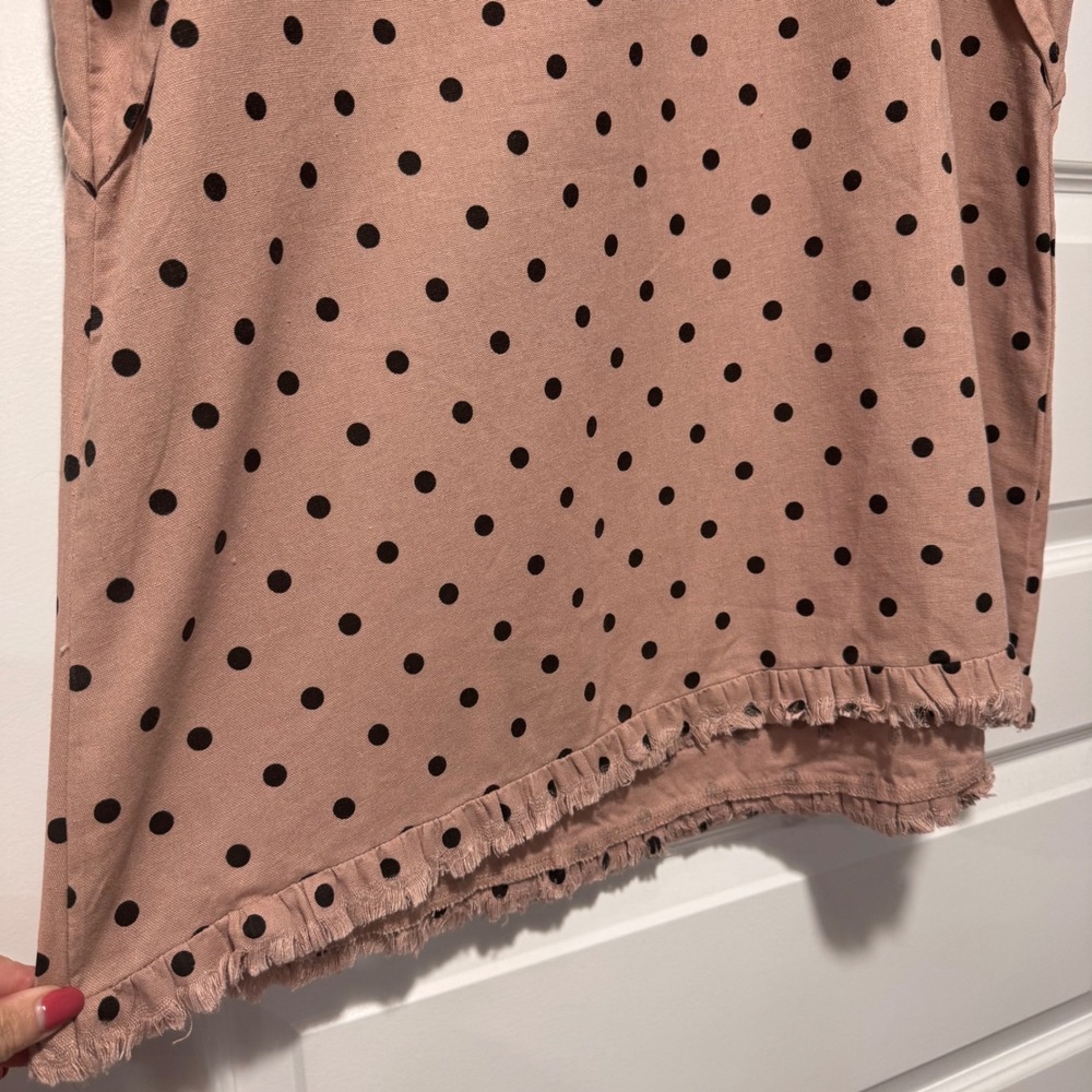 Umgee Polka Dot Linen Cotton Fringe Trim Tunic Top XL Dusty Rose Black - Picture 4 of 9